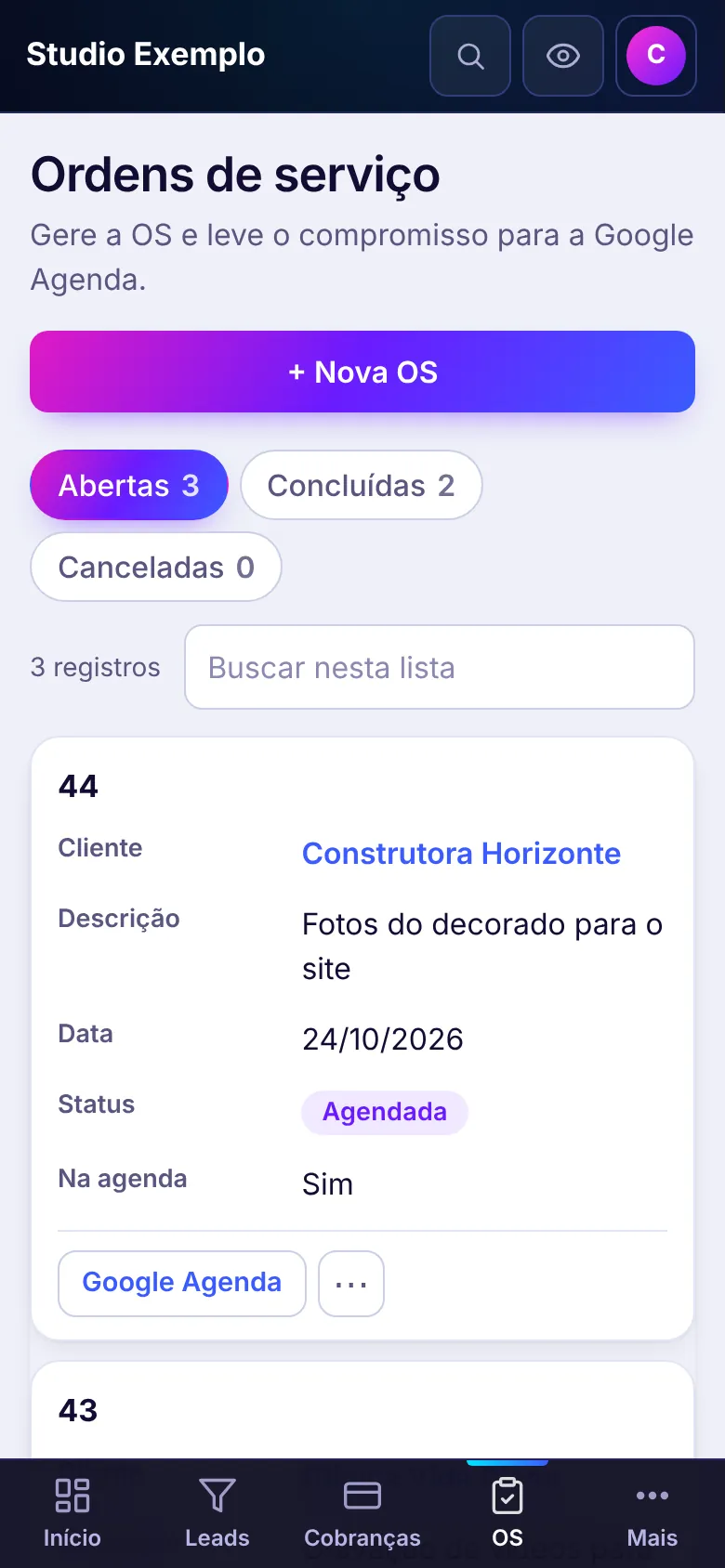 Ordens de serviço do Anive, agendadas na Google Agenda da equipe